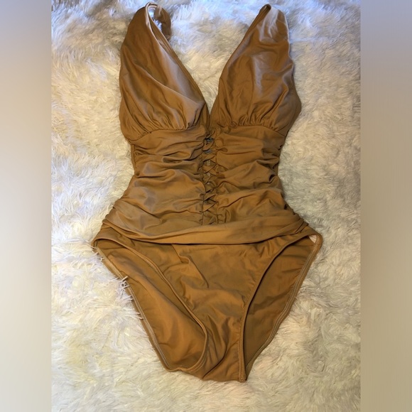 VENUS Caramel One Piece Swimsuit with Ruched V-Neckline size 4 - Picture 1 of 14